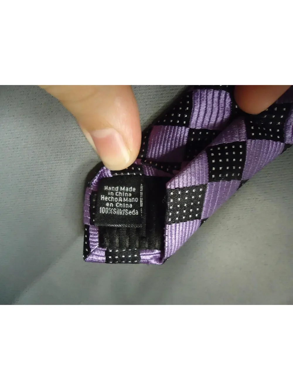 Kenneth Roberts Platinum Purple Black checkered Tie 100% silk